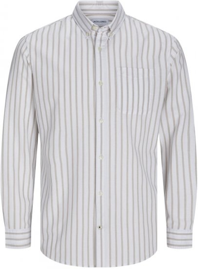 Jack & Jones OXFORD LS Shirt Striped White - Πουκάμισα - Aνδρικά πουκαμισα μεγαλα μεγάλα μεγέθη
