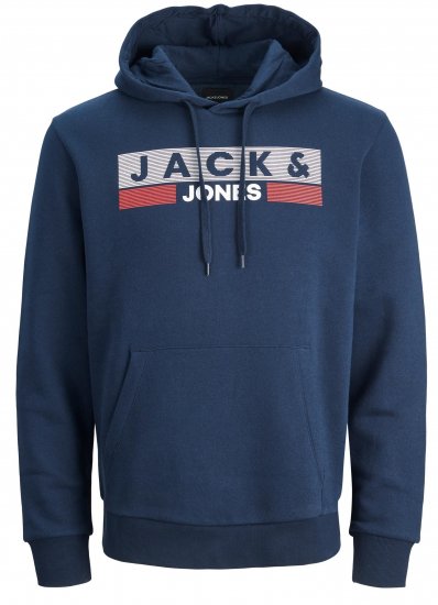 Jack & Jones CORP LOGO PLAY 4 Print Hoodie Navy Blazer - φούτερ/Φούτερ με κουκούλα - φούτερ/Φούτερ με κουκούλα ανδρικά μεγάλα μεγέθη 