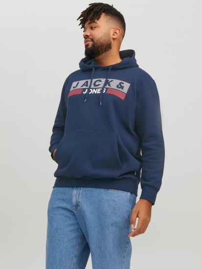 Jack & Jones CORP LOGO PLAY 4 Print Hoodie Navy Blazer - φούτερ/Φούτερ με κουκούλα - φούτερ/Φούτερ με κουκούλα ανδρικά μεγάλα μεγέθη 
