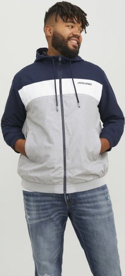 Jack & Jones RUSH White/Grey Blocking Bomber Jacket with Hood Navy Blazer - Μπουφάν - Aνδρικά μπουφαν μεγάλα μεγέθη