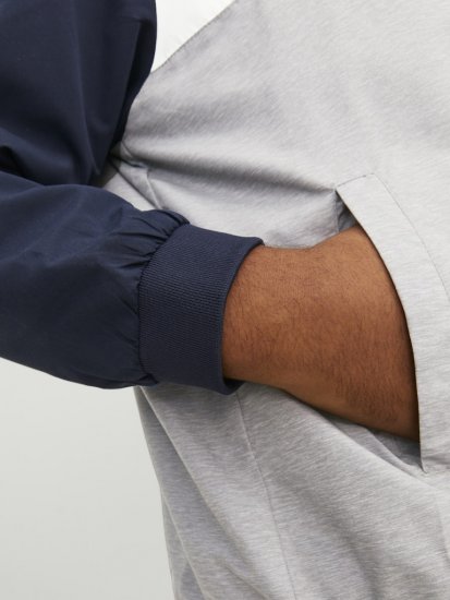 Jack & Jones RUSH White/Grey Blocking Bomber Jacket with Hood Navy Blazer - Μπουφάν - Aνδρικά μπουφαν μεγάλα μεγέθη