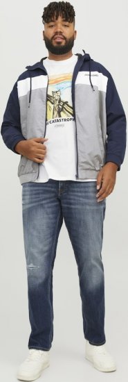 Jack & Jones RUSH White/Grey Blocking Bomber Jacket with Hood Navy Blazer - Μπουφάν - Aνδρικά μπουφαν μεγάλα μεγέθη
