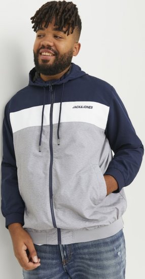 Jack & Jones RUSH White/Grey Blocking Bomber Jacket with Hood Navy Blazer - Μπουφάν - Aνδρικά μπουφαν μεγάλα μεγέθη