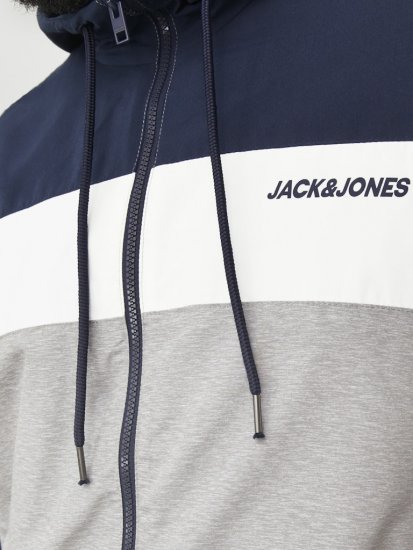 Jack & Jones RUSH White/Grey Blocking Bomber Jacket with Hood Navy Blazer - Μπουφάν - Aνδρικά μπουφαν μεγάλα μεγέθη