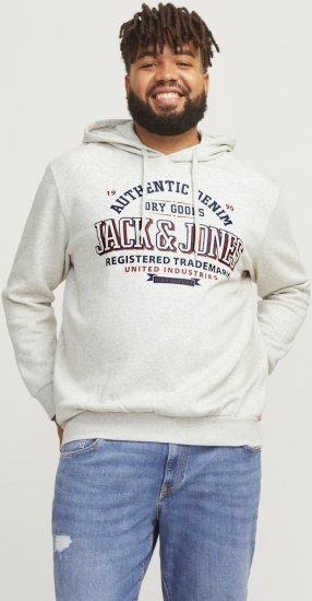 Jack & Jones 2 COL LOGO Hoodie White Melange - φούτερ/Φούτερ με κουκούλα - φούτερ/Φούτερ με κουκούλα ανδρικά μεγάλα μεγέθη 