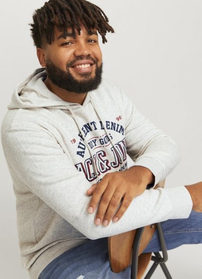 Jack & Jones 2 COL LOGO Hoodie White Melange - φούτερ/Φούτερ με κουκούλα - φούτερ/Φούτερ με κουκούλα ανδρικά μεγάλα μεγέθη 