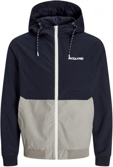 Jack & Jones RUSH White/Grey Blocking Bomber Jacket with Hood Dark Blue - Μπουφάν - Aνδρικά μπουφαν μεγάλα μεγέθη