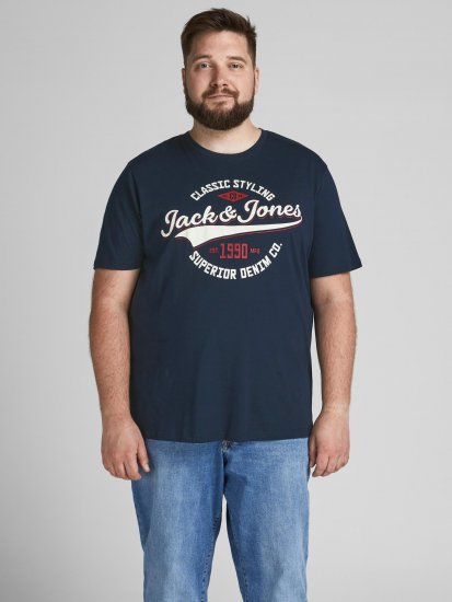 Jack & Jones JJELOGO TEE Navy - Μακό μπλουζάκια - Aνδρικά μπλουζεσ μεγάλα μεγέθη