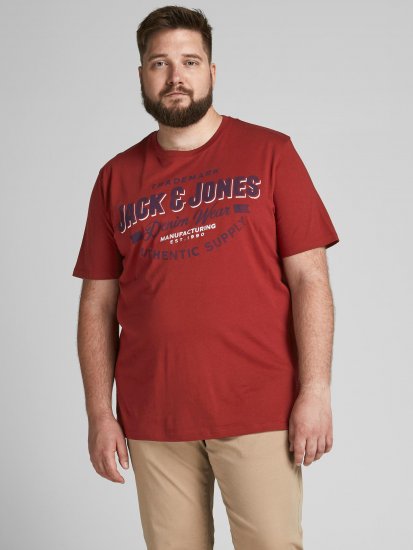 Jack & Jones JJELOGO TEE Red - Μακό μπλουζάκια - Aνδρικά μπλουζεσ μεγάλα μεγέθη