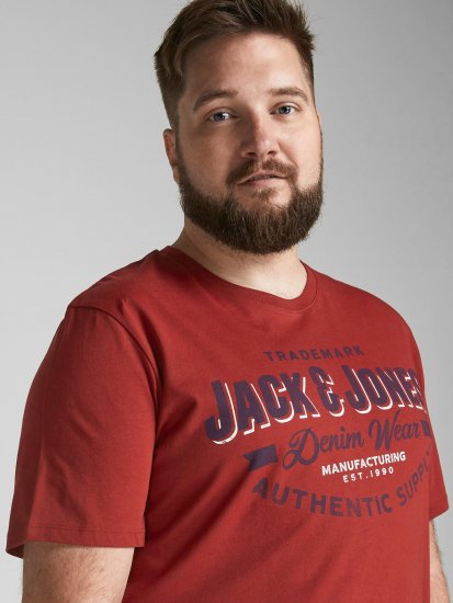 Jack & Jones JJELOGO TEE Red - Μακό μπλουζάκια - Aνδρικά μπλουζεσ μεγάλα μεγέθη