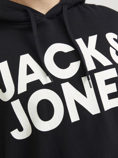 Jack & Jones CORP LOGO Large Print Hoodie Black - φούτερ/Φούτερ με κουκούλα - φούτερ/Φούτερ με κουκούλα ανδρικά μεγάλα μεγέθη 