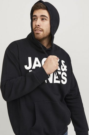 Jack & Jones CORP LOGO Large Print Hoodie Black - φούτερ/Φούτερ με κουκούλα - φούτερ/Φούτερ με κουκούλα ανδρικά μεγάλα μεγέθη 