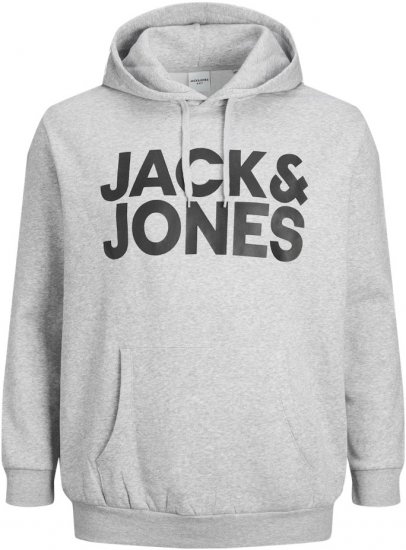 Jack & Jones CORP LOGO Large Print Hoodie Light Grey Melange - φούτερ/Φούτερ με κουκούλα - φούτερ/Φούτερ με κουκούλα ανδρικά μεγάλα μεγέθη 