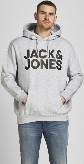 Jack & Jones CORP LOGO Large Print Hoodie Light Grey Melange - φούτερ/Φούτερ με κουκούλα - φούτερ/Φούτερ με κουκούλα ανδρικά μεγάλα μεγέθη 