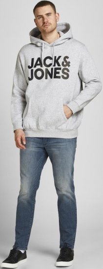 Jack & Jones CORP LOGO Large Print Hoodie Light Grey Melange - φούτερ/Φούτερ με κουκούλα - φούτερ/Φούτερ με κουκούλα ανδρικά μεγάλα μεγέθη 