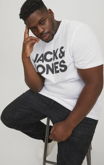 Jack & Jones CORP Logo T-Shirt White w Large Black Print - Μακό μπλουζάκια - Aνδρικά μπλουζεσ μεγάλα μεγέθη