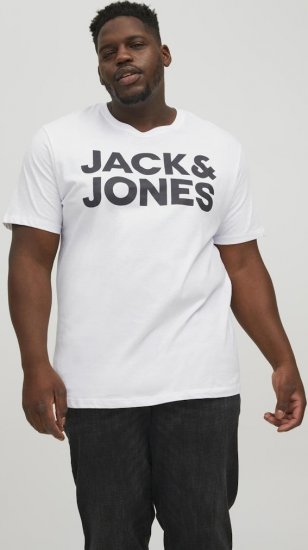 Jack & Jones CORP Logo T-Shirt White w Large Black Print - Μακό μπλουζάκια - Aνδρικά μπλουζεσ μεγάλα μεγέθη