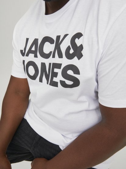 Jack & Jones CORP Logo T-Shirt White w Large Black Print - Μακό μπλουζάκια - Aνδρικά μπλουζεσ μεγάλα μεγέθη