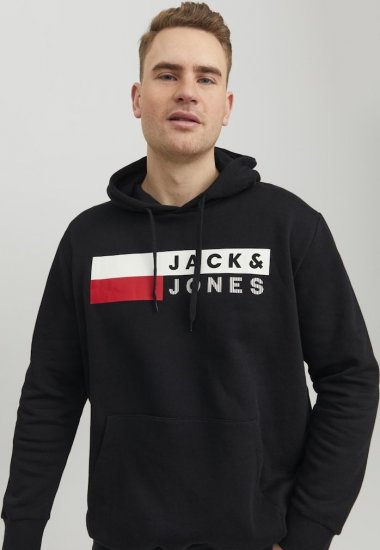 Jack & Jones CORP LOGO PLAY 4 Print Hoodie Black - φούτερ/Φούτερ με κουκούλα - φούτερ/Φούτερ με κουκούλα ανδρικά μεγάλα μεγέθη 