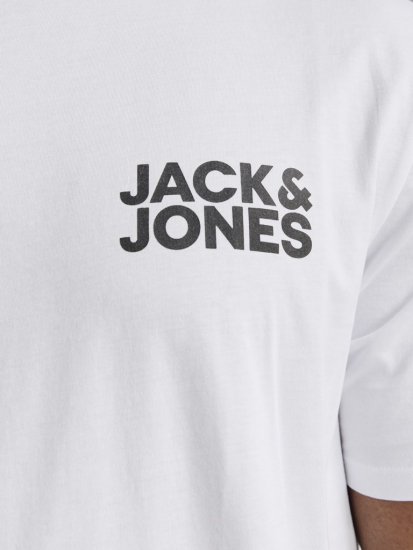 Jack & Jones CORP Logo T-Shirt White w Small Black Print - Μακό μπλουζάκια - Aνδρικά μπλουζεσ μεγάλα μεγέθη