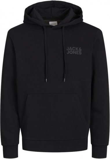 Jack & Jones CORP LOGO Small Print Hoodie Black - φούτερ/Φούτερ με κουκούλα - φούτερ/Φούτερ με κουκούλα ανδρικά μεγάλα μεγέθη 