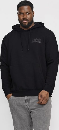 Jack & Jones CORP LOGO Small Print Hoodie Black - φούτερ/Φούτερ με κουκούλα - φούτερ/Φούτερ με κουκούλα ανδρικά μεγάλα μεγέθη 