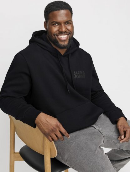 Jack & Jones CORP LOGO Small Print Hoodie Black - φούτερ/Φούτερ με κουκούλα - φούτερ/Φούτερ με κουκούλα ανδρικά μεγάλα μεγέθη 