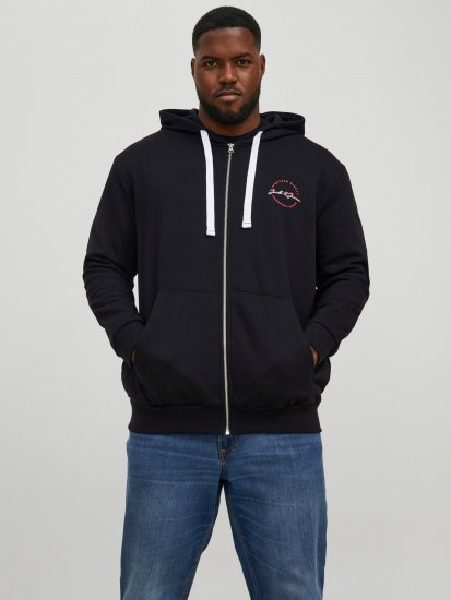 Jack & Jones JJSTAMP ZIP Hoodie Black - φούτερ/Φούτερ με κουκούλα - φούτερ/Φούτερ με κουκούλα ανδρικά μεγάλα μεγέθη 