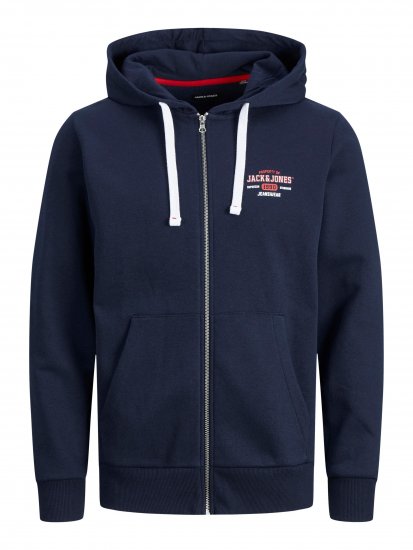 Jack & Jones JJSTAMP ZIP Hoodie Navy - φούτερ/Φούτερ με κουκούλα - φούτερ/Φούτερ με κουκούλα ανδρικά μεγάλα μεγέθη 