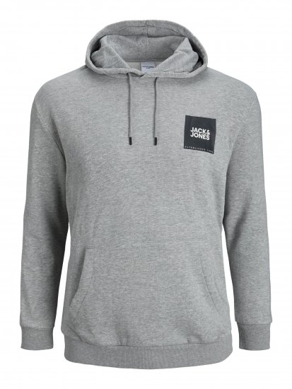 Jack & Jones JJLOCK SWEAT HOOD Grey - φούτερ/Φούτερ με κουκούλα - φούτερ/Φούτερ με κουκούλα ανδρικά μεγάλα μεγέθη 