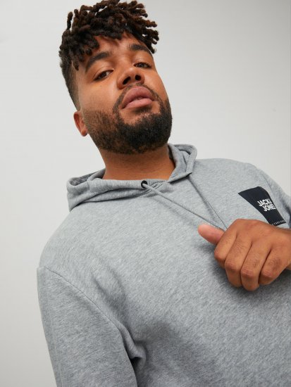 Jack & Jones JJLOCK SWEAT HOOD Grey - φούτερ/Φούτερ με κουκούλα - φούτερ/Φούτερ με κουκούλα ανδρικά μεγάλα μεγέθη 