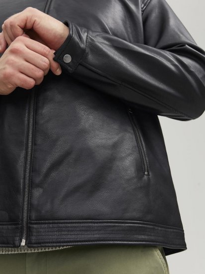 Jack & Jones Rocky Urban Rider Leather Jacket Black - Μπουφάν - Aνδρικά μπουφαν μεγάλα μεγέθη
