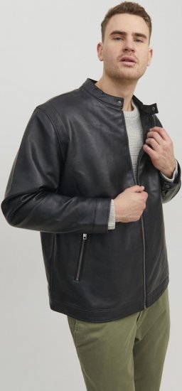 Jack & Jones Rocky Urban Rider Leather Jacket Black - Μπουφάν - Aνδρικά μπουφαν μεγάλα μεγέθη