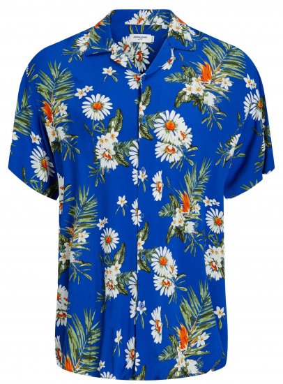 Jack & Jones JORLUKE FLORES Resort Shirt Nautical Blue - Πουκάμισα - Aνδρικά πουκαμισα μεγαλα μεγάλα μεγέθη