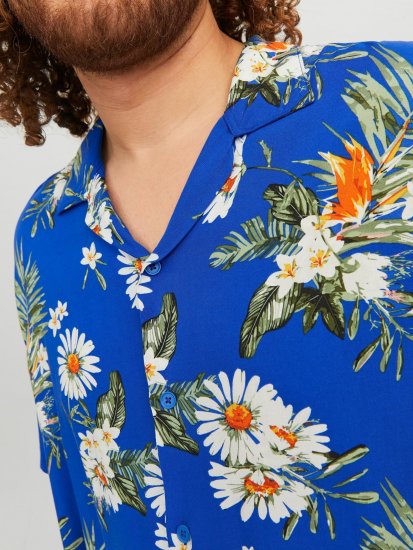 Jack & Jones JORLUKE FLORES Resort Shirt Nautical Blue - Πουκάμισα - Aνδρικά πουκαμισα μεγαλα μεγάλα μεγέθη