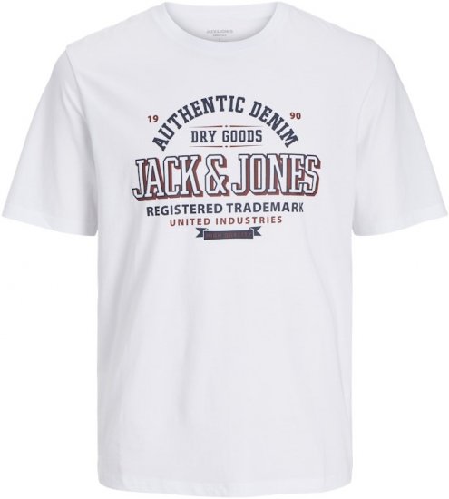Jack & Jones JJELOGO O-Neck T-Shirt White - Μακό μπλουζάκια - Aνδρικά μπλουζεσ μεγάλα μεγέθη