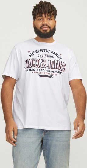 Jack & Jones JJELOGO O-Neck T-Shirt White - Μακό μπλουζάκια - Aνδρικά μπλουζεσ μεγάλα μεγέθη