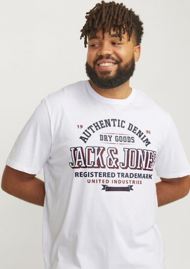 Jack & Jones JJELOGO O-Neck T-Shirt White - Μακό μπλουζάκια - Aνδρικά μπλουζεσ μεγάλα μεγέθη