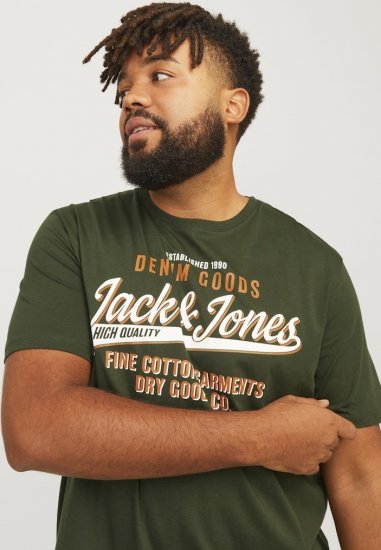 Jack & Jones JJELOGO O-Neck T-Shirt Kombu Green - Μακό μπλουζάκια - Aνδρικά μπλουζεσ μεγάλα μεγέθη