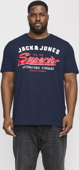Jack & Jones LOGO O-Neck T-Shirt Dark Blue - Μακό μπλουζάκια - Aνδρικά μπλουζεσ μεγάλα μεγέθη