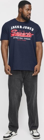 Jack & Jones LOGO O-Neck T-Shirt Dark Blue - Μακό μπλουζάκια - Aνδρικά μπλουζεσ μεγάλα μεγέθη