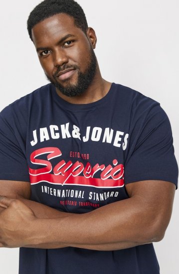 Jack & Jones LOGO O-Neck T-Shirt Dark Blue - Μακό μπλουζάκια - Aνδρικά μπλουζεσ μεγάλα μεγέθη