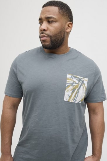 Jack & Jones Split Pocket Print T-Shirt Grey - Μακό μπλουζάκια - Aνδρικά μπλουζεσ μεγάλα μεγέθη