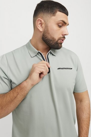 Jack & Jones Fusion Pique Zipper Polo Green/Blue - Πόλο μπλουζάκια - Aνδρικά μπλουζακια πολο μεγάλα μεγέθη