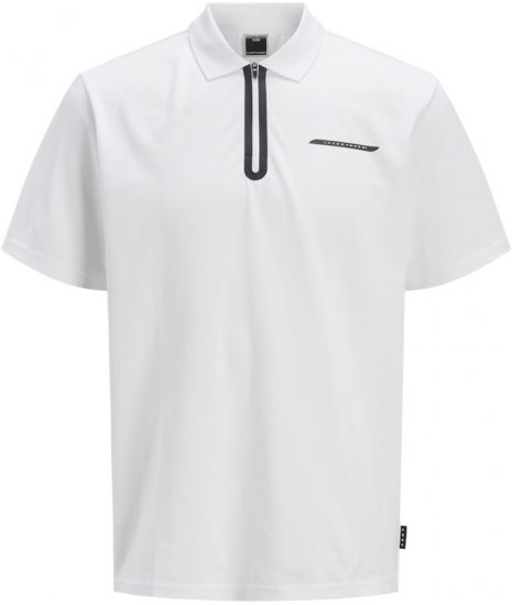Jack & Jones Fusion Pique Zipper Polo Bright White - Πόλο μπλουζάκια - Aνδρικά μπλουζακια πολο μεγάλα μεγέθη
