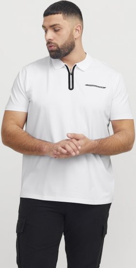 Jack & Jones Fusion Pique Zipper Polo Bright White - Πόλο μπλουζάκια - Aνδρικά μπλουζακια πολο μεγάλα μεγέθη