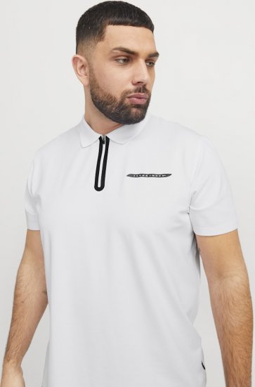 Jack & Jones Fusion Pique Zipper Polo Bright White - Πόλο μπλουζάκια - Aνδρικά μπλουζακια πολο μεγάλα μεγέθη