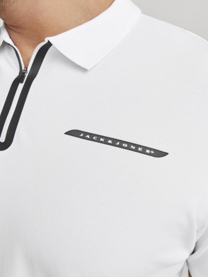 Jack & Jones Fusion Pique Zipper Polo Bright White - Πόλο μπλουζάκια - Aνδρικά μπλουζακια πολο μεγάλα μεγέθη
