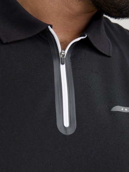 Jack & Jones Fusion Pique Zipper Polo Black - Πόλο μπλουζάκια - Aνδρικά μπλουζακια πολο μεγάλα μεγέθη