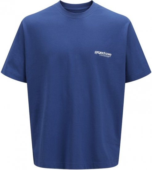 Jack & Jones Union Front & Back Print Crew Neck T-Shirt Beaucoup Blue - Μακό μπλουζάκια - Aνδρικά μπλουζεσ μεγάλα μεγέθη